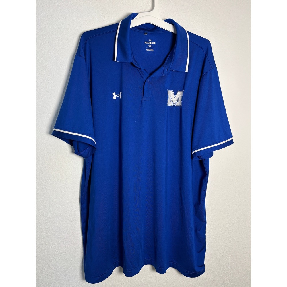 Under Armour Mens 3XL Royal Blue HeatGear Loose Fit Polo Shirt Logo M